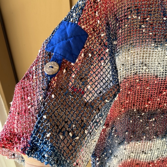Boho Mesh Knit Cardigan One Size Blue Red White Slouchy - Picture 4 of 8